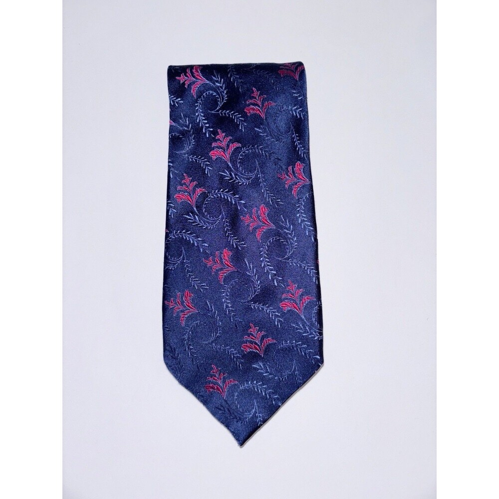 SMITHSONIAN Italian Silk Tie Blue Red Floral Print